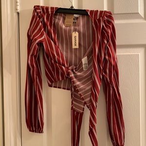 Long sleeve Tie Top from Garage. Red and White.